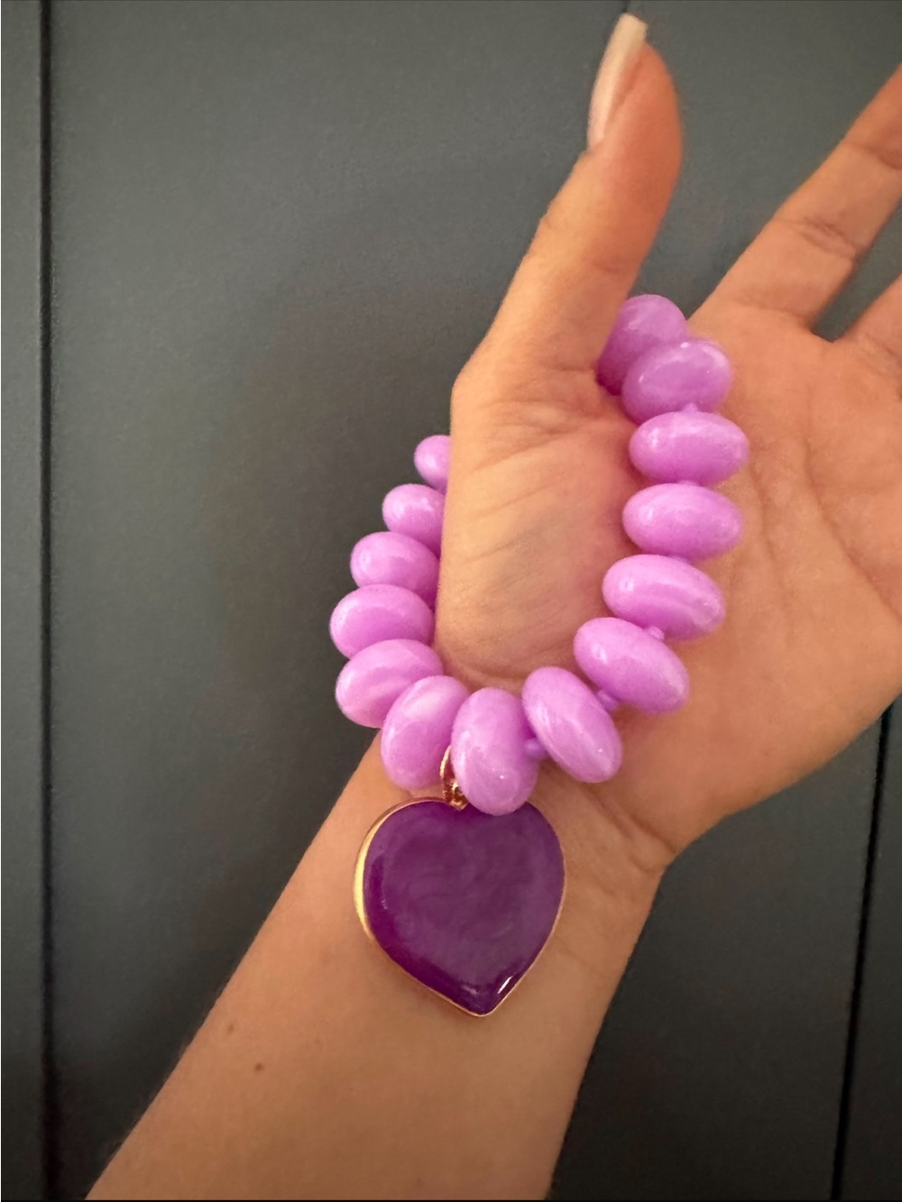 Purple Heart Bead Stretch Bracelet - Women Jewelry